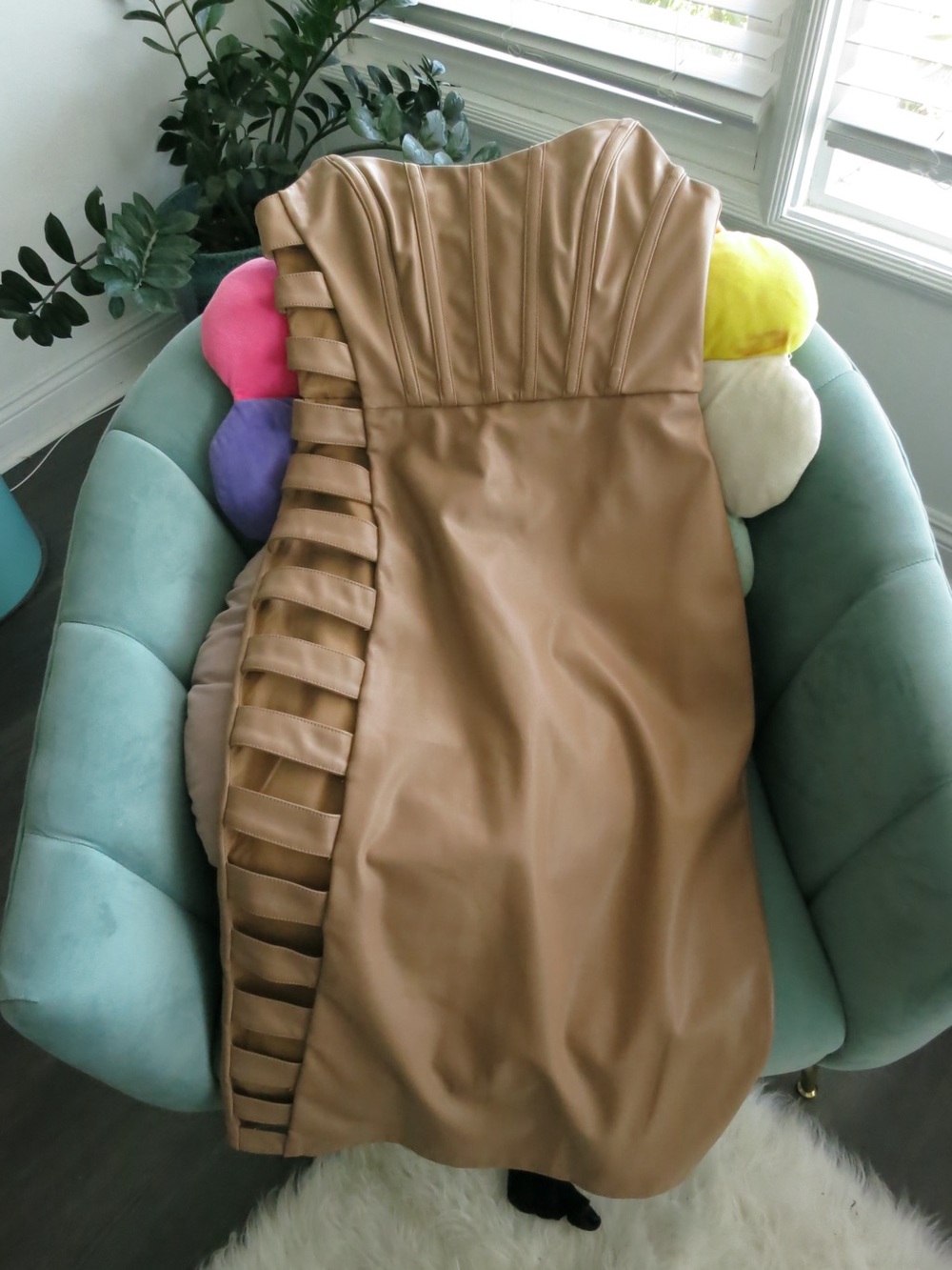 NBD Daena Faux Leather Midi Dress in Camel